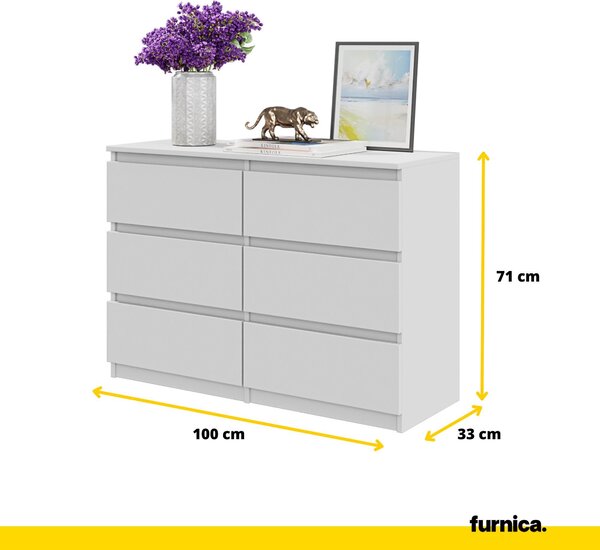 FURNICA - GABRIEL - Komoda se 6 zásuvkami - bílá matná V71cm Š100cm H33cm