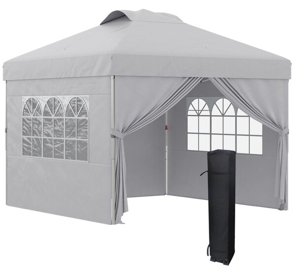 Outsunny Skládací Zahradní Gazebo Pop-up Recepční Stan 3x3 s Nastavitelnou Výškou, Bočními Stěnami, Ventilací, Okny a Taškou na Kolech z Oxfordské Tka