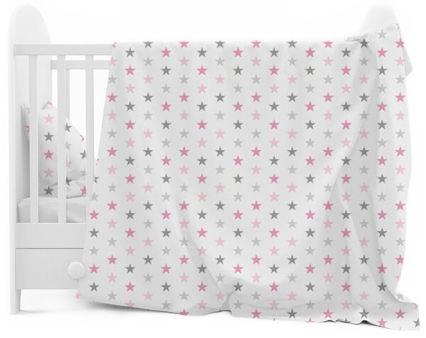 Dětské bavlněné povlečení do postýlky 120x90 cm BABYMAM PREMIUM - Růžové a šedé hvězdičky