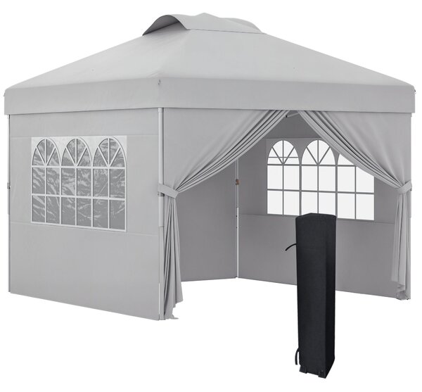 Outsunny Skládací Zahradní Gazebo Pop-up Recepční Stan 3x3 s Nastavitelnou Výškou, Bočními Stěnami, Ventilací, Okny a Taškou na Kolech z Oxfordské Tka