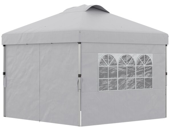 Outsunny Skládací Zahradní Gazebo Pop-up Recepční Stan 3x3 s Nastavitelnou Výškou, Bočními Stěnami, Ventilací, Okny a Taškou na Kolech z Oxfordské Tka