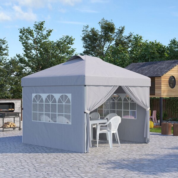 Outsunny Skládací Zahradní Gazebo Pop-up Recepční Stan 3x3 s Nastavitelnou Výškou, Bočními Stěnami, Ventilací, Okny a Taškou na Kolech z Oxfordské Tka
