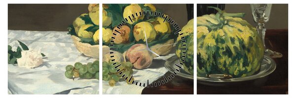 Obraz - Edouard Manet, Still Life with Melon and Peaches, reprodukce (s hodinami) (90x30 cm)