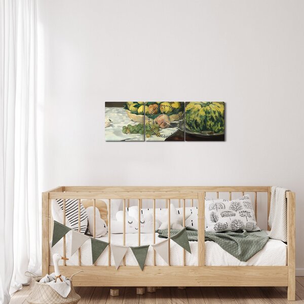 Obraz - Edouard Manet, Still Life with Melon and Peaches, reprodukce (s hodinami) (90x30 cm)