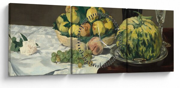 Obraz - Edouard Manet, Still Life with Melon and Peaches, reprodukce (s hodinami) (90x30 cm)