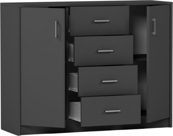 KOMODA 110CM SZAFKA 4 SZUFLADY 2 PÓŁKI Antracyt U1