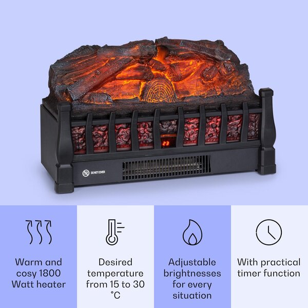 Elektrický krb Klarstein, elektrické ohřívače do obývacího pokoje a interiéru, elektrický krb s LED plameny, krb s ovládáním pomocí aplikace, ventilátorový ohřívač s časovačem, nastavitelný termostat, ohřívač 1800 W