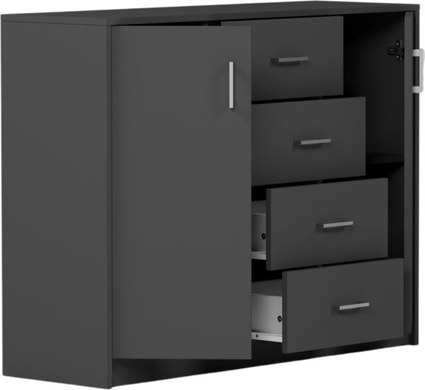 KOMODA 110CM SZAFKA 4 SZUFLADY 2 PÓŁKI Antracyt U1