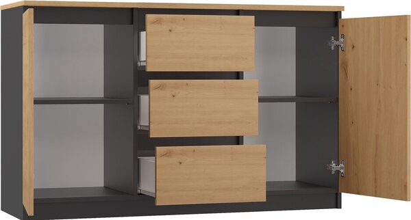 Komoda, antracit / dub Artisan, 200 x 75 x 40 cm