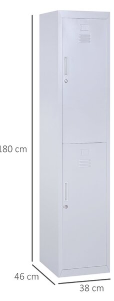Vinsetto Kovový Skříňový Zámek se 2 Přihrádkami, Zámková Úložná Skříň se 2 Klíči, 4 Police, 38 x 46 x 180 cm, Šedá | Aosom