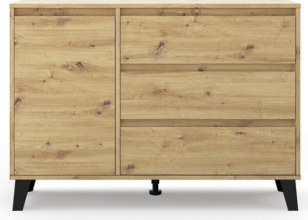 VBChome Komoda s 1 dvířky a 3 zásuvkami 110 x 39 x 78 cm Komoda bez úchytek Artisan Víceúčelová skříňka do předsíně ložnice obývacího pokoje dětského pokoje moderní