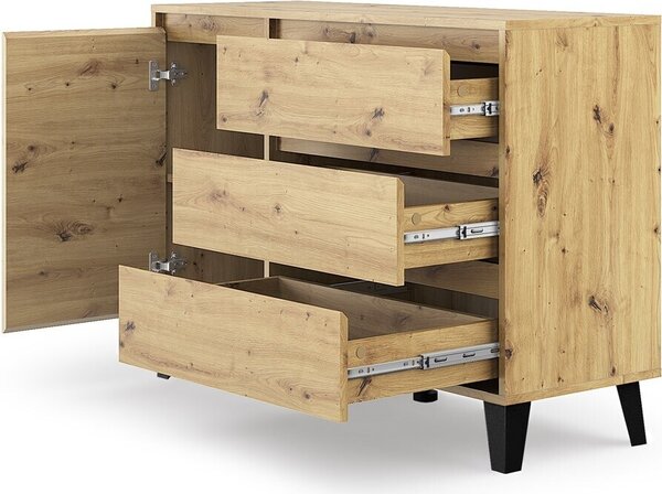 VBChome Komoda s 1 dvířky a 3 zásuvkami 110 x 39 x 78 cm Komoda bez úchytek Artisan Víceúčelová skříňka do předsíně ložnice obývacího pokoje dětského pokoje moderní