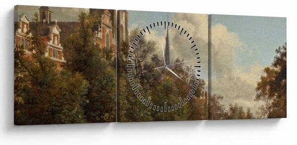 Obraz - Jan van der Heyden, View Down a Dutch Canal, reprodukce (s hodinami) (90x30 cm)