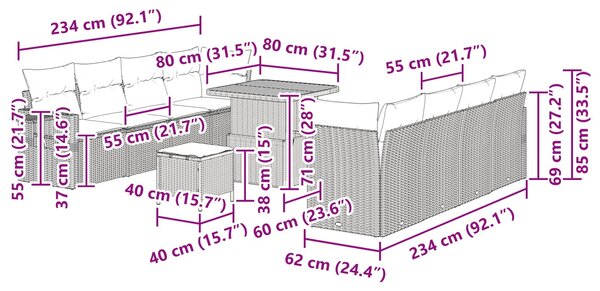 Sada zahradních pohovek 11 ks Černá Poly ratan 3361714