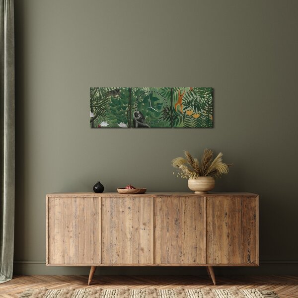 Obraz - Henri Rousseau, Tropical Forest with Monkeys, reprodukce (s hodinami) (90x30 cm)