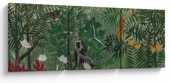 Obraz - Henri Rousseau, Tropical Forest with Monkeys, reprodukce (s hodinami) (90x30 cm)