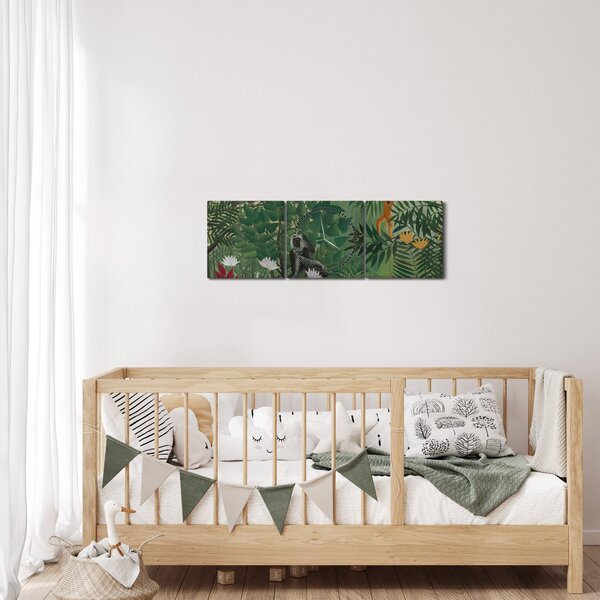 Obraz - Henri Rousseau, Tropical Forest with Monkeys, reprodukce (s hodinami) (90x30 cm)