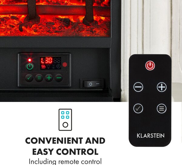 Klarstein Dekorativní krb s LED plameny, elektrický krb s ohřívačem, 1800W elektrický krb, úsporný elektrický krb, nástěnný krb s dálkovým ovládáním a časovačem, elektrické krby s MDF krytem