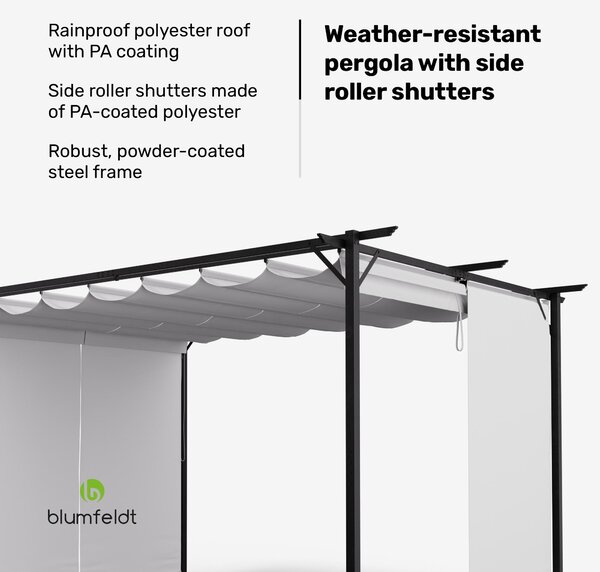 Blumfeldt Blumfeldt Pantheon Robust, pergola, 3 x 4 m, s bočními roletami, práškově lakovaná ocel odolná vůči povětrnostním vlivům