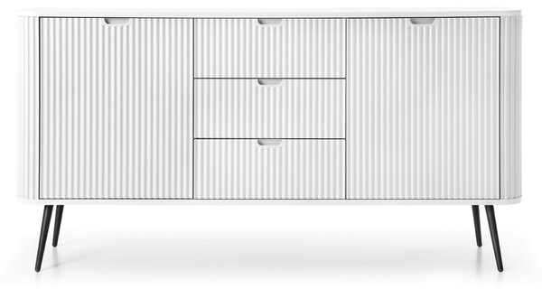 Komoda: 3 zásuvky, 2 dvířka, barva: bílá, černé nožky, 168 x 87 x 39 cm