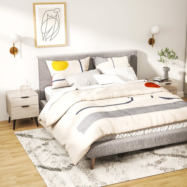 HOMCOM Sada 2 Nočních Stolků, Moderní Nordic Styl, Noční Stolek s Dvoubarevným Šuplíkem, Masivní Dřevěné Nohy, do Ložnice, Obývacího Pokoje, Dubový Ef