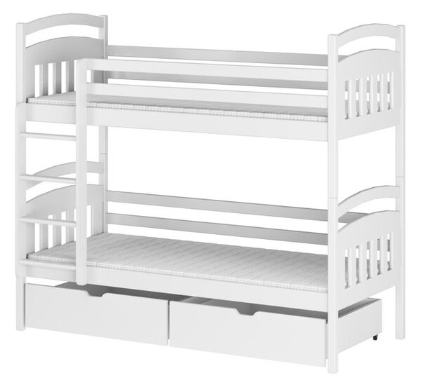 Dětská patrová postel z masivu borovice GABINA se šuplíky 200x90 cm - bílá