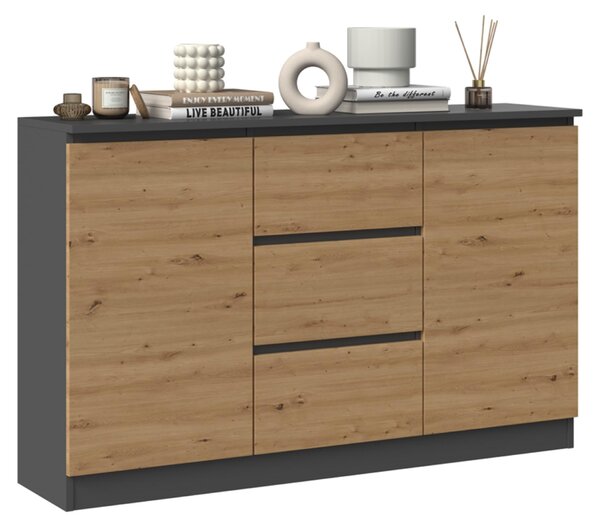 Komoda, předsíň do ložnice, šatní skříň, příborník, vysoká deska se 3 zásuvkami a 2 dvířky, šířka 120 cm výška 75 | antracit Artisan