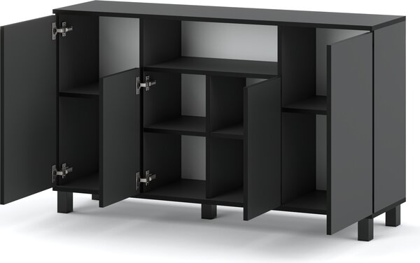 STIV Möbel | Komoda 140x35x80 cm Šedý Mat | 4 dvířka | Obývák Ložnice | 9 polic | Moderní provedení