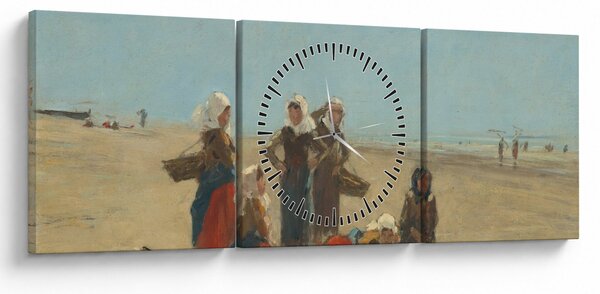 Obraz - Eugène Boudin, Women on the Beach at Berck, reprodukce (s hodinami) (90x30 cm)