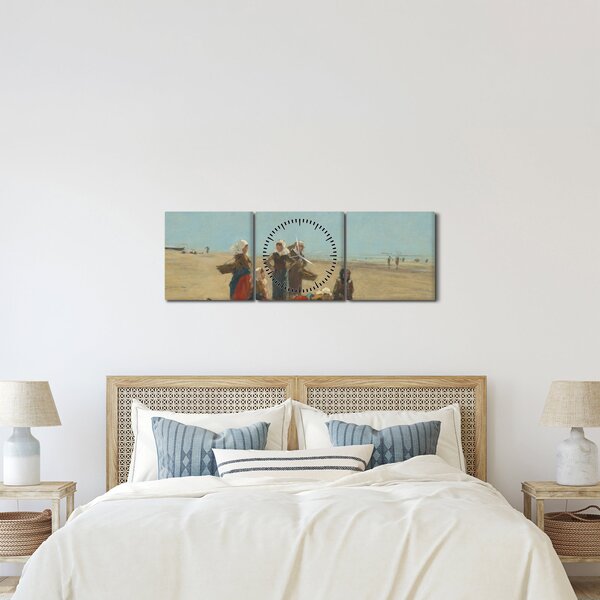 Obraz - Eugène Boudin, Women on the Beach at Berck, reprodukce (s hodinami) (90x30 cm)