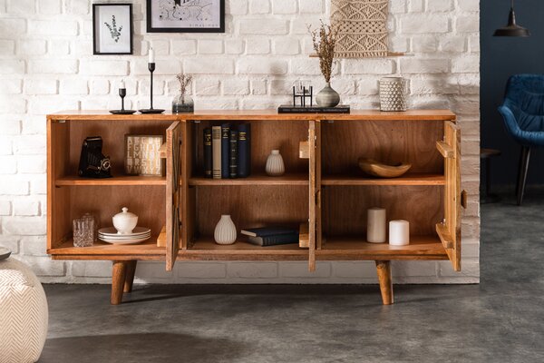 Elegantní příborník LONG ISLAND 160 cm vzhled mangového dřeva s retro vzorem komoda příborník skříňka do obývacího pokoje