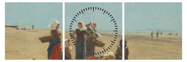 Obraz - Eugène Boudin, Women on the Beach at Berck, reprodukce (s hodinami) (90x30 cm)