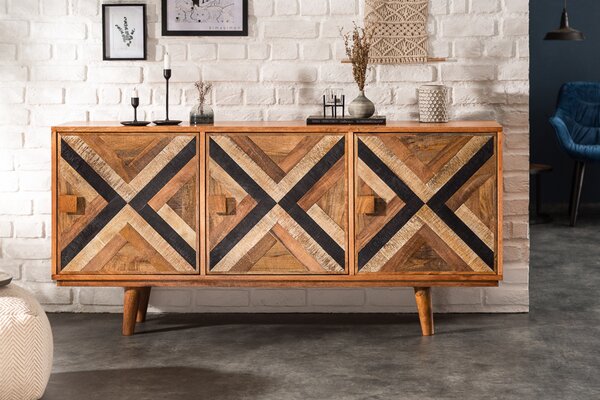 Elegantní příborník LONG ISLAND 160 cm vzhled mangového dřeva s retro vzorem komoda příborník skříňka do obývacího pokoje