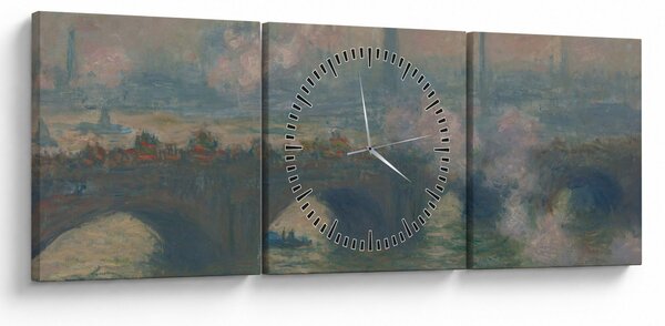 Obraz - Claude Monet, Waterloo Bridge, Gray Day, reprodukce (s hodinami) (90x30 cm)
