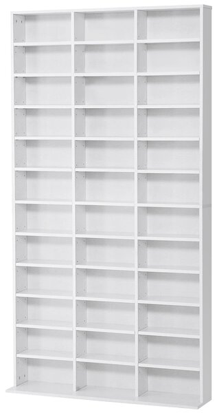 HOMCOM Police na CD/DVD - Úložný Skříň pro 1116 CD, 36 výškově nastavitelných kompartimentů, 195 x 102 x 23,5 cm, Bílá | Aosom