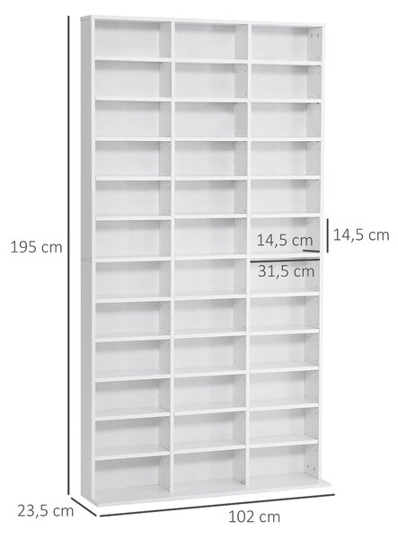 HOMCOM Police na CD/DVD - Úložný Skříň pro 1116 CD, 36 výškově nastavitelných kompartimentů, 195 x 102 x 23,5 cm, Bílá | Aosom