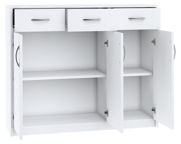 Komoda se 3 zásuvkami a 3 dvířky v matném provedení, komoda 110 cm dřevěná skříňka komoda se zásuvkami bílá