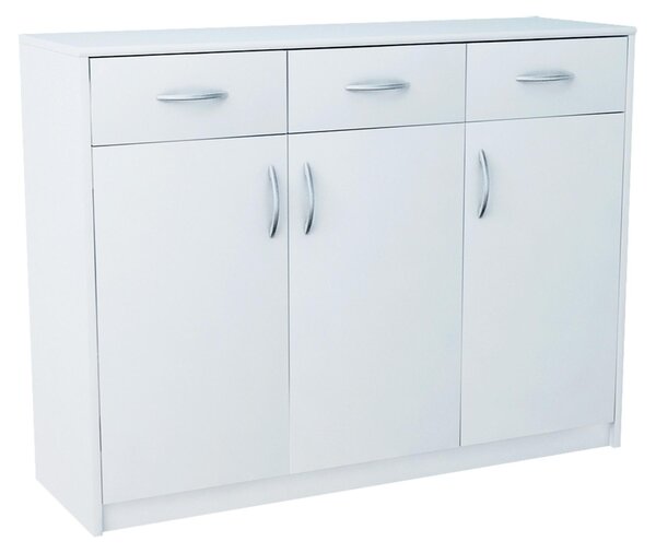 Komoda se 3 zásuvkami a 3 dvířky v matném provedení, komoda 110 cm dřevěná skříňka komoda se zásuvkami bílá