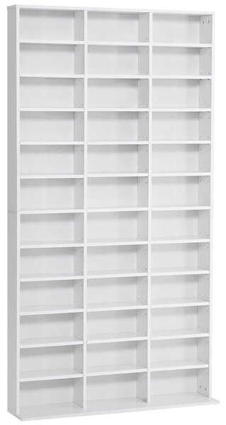 HOMCOM Police na CD/DVD - Úložný Skříň pro 1116 CD, 36 výškově nastavitelných kompartimentů, 195 x 102 x 23,5 cm, Bílá | Aosom