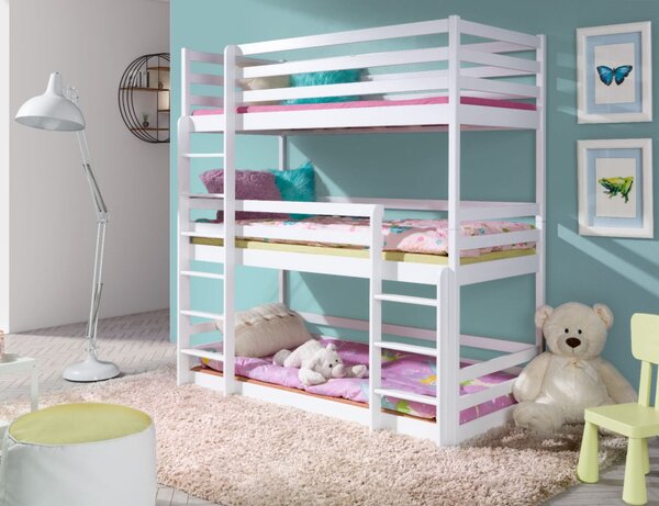 Dětská třípatrová postel TEDDY - 200x90 cm - přírodní