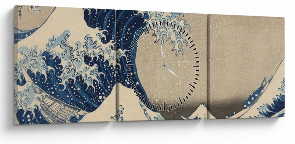 Obraz - Katsushika Hokusai, Under the Wave off Kanagawa, reprodukce (s hodinami) (90x30 cm)