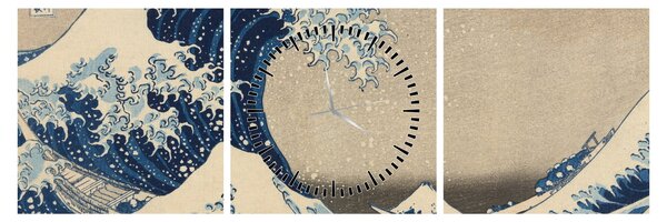 Obraz - Katsushika Hokusai, Under the Wave off Kanagawa, reprodukce (s hodinami) (90x30 cm)