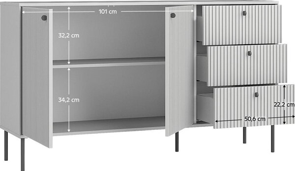 Kondela Dvoudveřová komoda se zásuvkami Aris 2D3S – šedá / černá