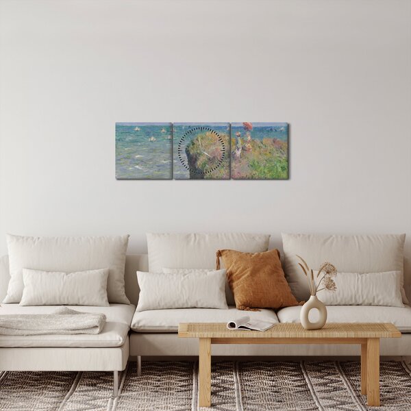 Obraz - Claude Monet, Cliff Walk at Pourville, reprodukce (s hodinami) (90x30 cm)