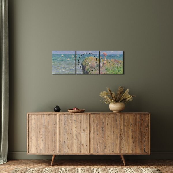 Obraz - Claude Monet, Cliff Walk at Pourville, reprodukce (s hodinami) (90x30 cm)