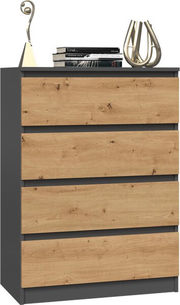 VBChome Komoda se 4 zásuvkami 70 x 40 x 97 cm Dub Artisan - antracit Bezúchytková komoda Víceúčelová skříň do předsíně Ložnice Obývací pokoj Dětský pokoj Moderní dub Artisan - antracit
