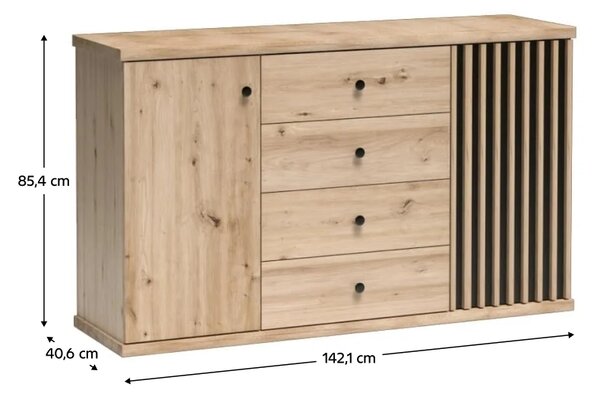 Kondela Dvoudveřová komoda se zásuvkami Koli C-4 - dub artisan / černá