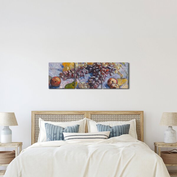 Obraz - Vincent van Gogh, Grapes, Lemons, Pears, and Apples, reprodukce (s hodinami) (90x30 cm)