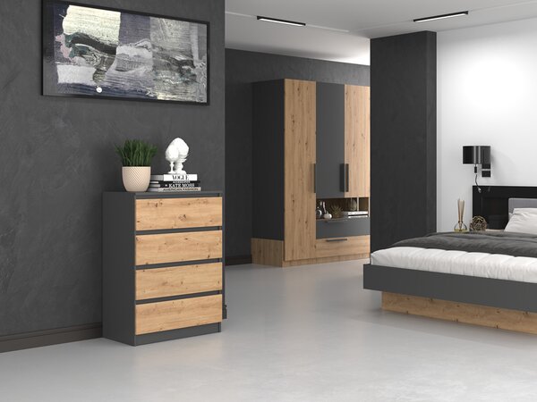 VBChome Komoda se 4 zásuvkami 70 x 40 x 97 cm Dub Artisan - antracit Bezúchytková komoda Víceúčelová skříň do předsíně Ložnice Obývací pokoj Dětský pokoj Moderní dub Artisan - antracit