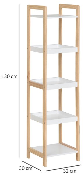 HOMCOM Bambusový koupelnový regál se 3 koši a 2 policemi dim. 32D x 30Š x 130V cm Béžový/Bílý | Aosom